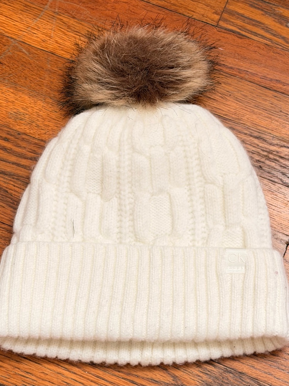 Calvin Klein Kids white Cable Knit Pom Beanie